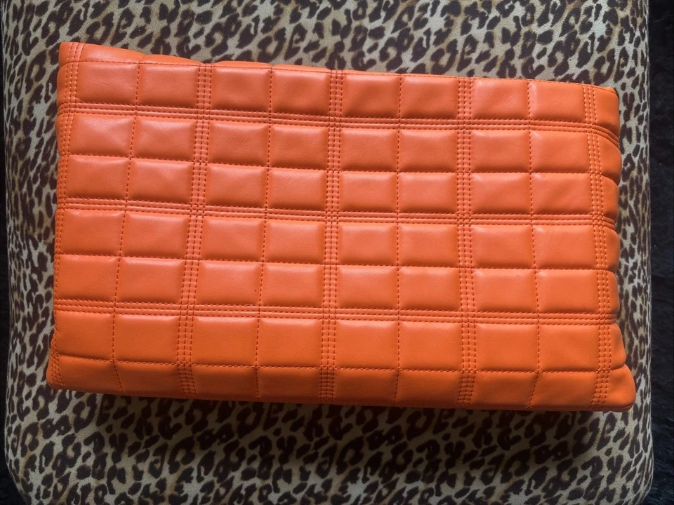 BNWOT Neon Orange River Island Oversized Clutch Quilted Bag - Image 3 of 4