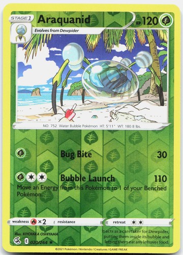 Araquanid 020/264 Rare Fusion Strike Pokemon Reverse Holo Near Mint