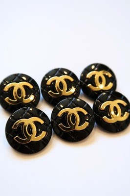 CC designer vintage buttons black and gold set of 6 - STAMPED