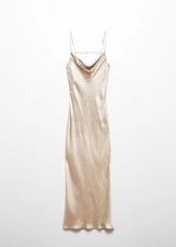 Mango Open Back Mqxi Satin Dress NET Gold M