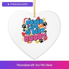 Custom Boxer Paw Print Pet Ornament Personalized Heart Shaped Pet Lover Gift