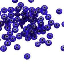 8mm Flat Evil Eye Beads, 100 Pcs Turkish Evil Eye Charm Round Shape, Dark Blue