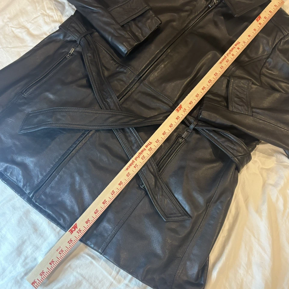 Wilsons 皮革男式 XXL 码外套黑色长夹克 Thinsulate 皮带 — 第 3/4 张图片