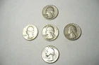LOT OF 5 1946, 54, 56d, 58d, 59  90% Silver Washington Quarters.