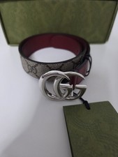 Gucci GG Logo kids Waist Belt Burgundy/Beige/Silver Size L Adjustable