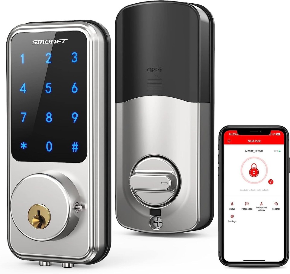 SMONET Smart Front Door Lock Handle Set Keyless Entry Digital Keypad ...