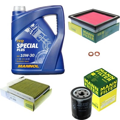 MANN-FILTER Inspektionspaket MANNOL 5 L 10W-30 Special Plus für Nissan Note 1.4