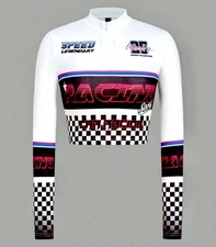 Shein Icon Youth Small Black White Red Car Racing Long Sleeve 1/4 Zip Crop Top