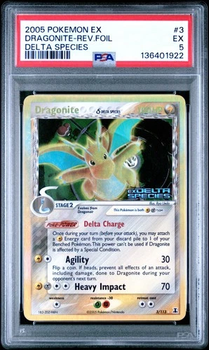PSA 5 Dragonite Reverse Holo #3 2005 Pokemon Ex Delta Species 136401922