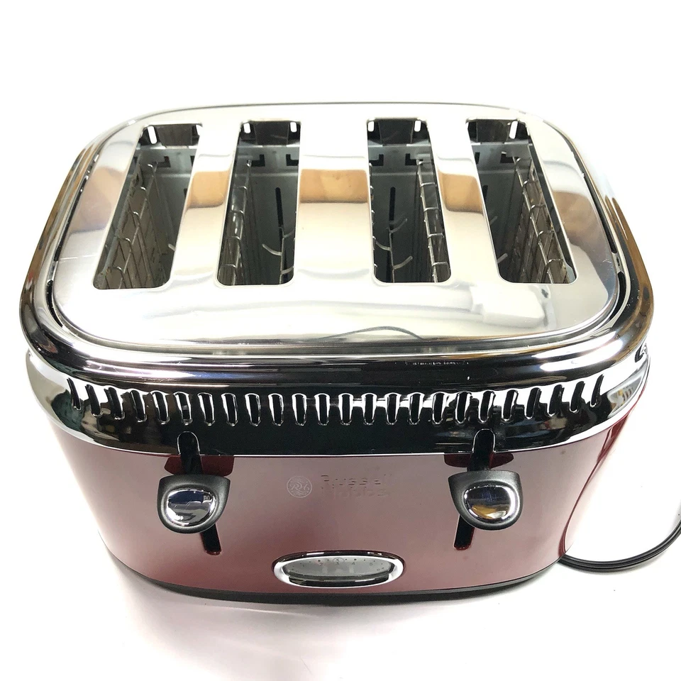 Tostadora Russell Hobbs roja cromada 4 rebanadas estilo retro probada limpia TR9250RDR Foto 2 de 4