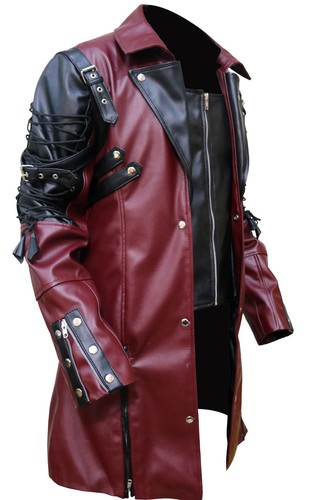 Leather Estate - Steampunk Gothic Black and Maroon Leather Trench Coat for Men - Picture 15 of 17