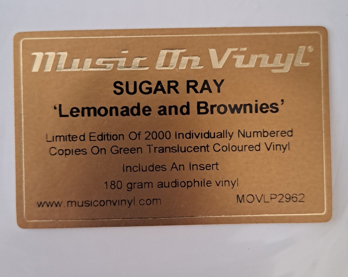 SUGAR RAY LEMONADE AND BROWNIES GREEN VINYL AUDIOPHILE NUMBERED 40/2000