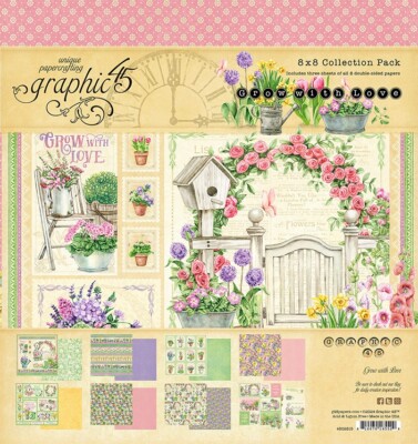 Graphic 45 GROW WITH LOVE  8x8 Paper Pack 24 Sheets Garden Scrapbook Journal