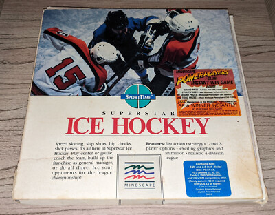 SportTime Superstar Ice Hockey (IBM PC, MS-DOS, Mindscape, 1987) BIG BOX PC READ
