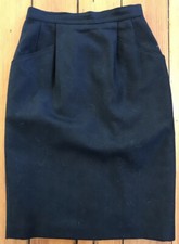 Vintage 80s 90s Black 100% Wool Lined Pencil Skirt w Pockets 27" Waist Small