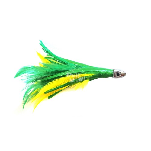 20 piezas peces ¡GUAU! Señuelos Chartreuse 4" mini pluma de atún 1/2 oz bala cromo cabeza - Imagen 3 de 4
