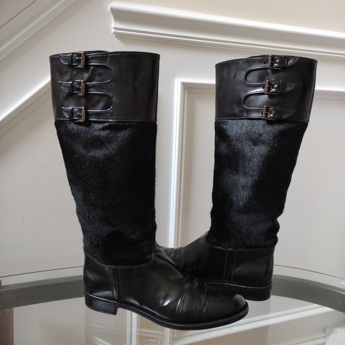 Gianvito Rossi Pony Hair Leather Riding Boots 38 Black | eBay