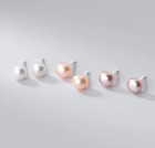Women S999 Sterling Silver Freshwater Pearl Stud Earrings