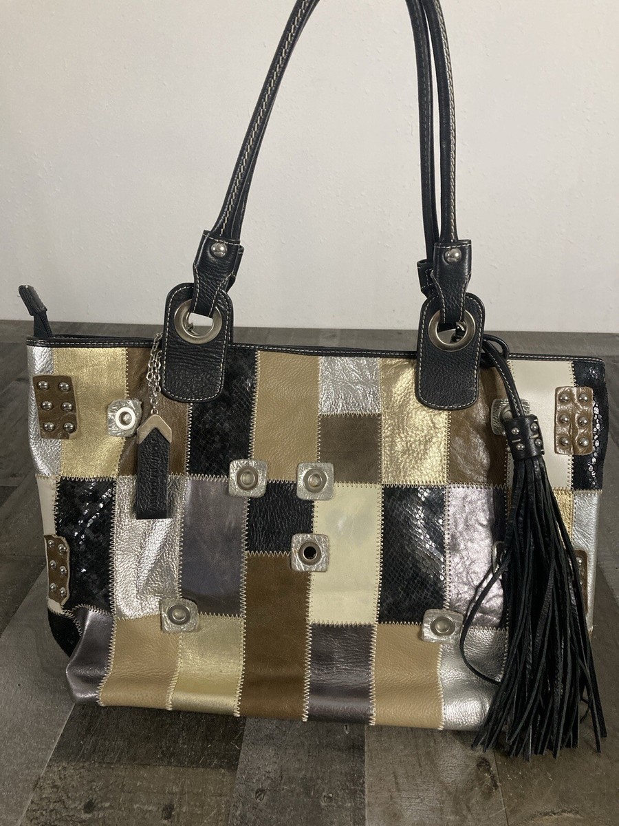Aqua Madonna Patchwork Black Silver Multi Leather Shoulder Bag