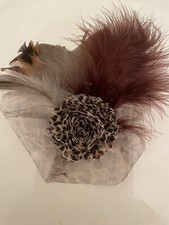Retro Leopard Mesh Flower Tulle Fancy Feathers Hair Clip Fascinator Brooch Pin