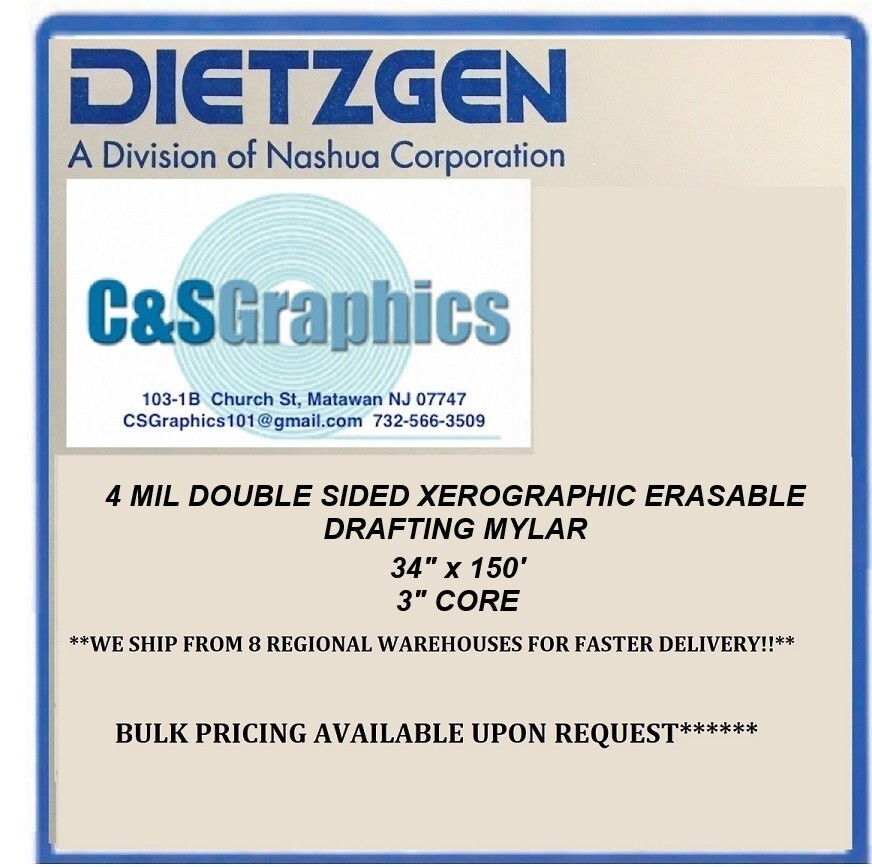 4 mil Mylar Drafting Film 34"x150' Roll Double Matte Xerographic Erasable