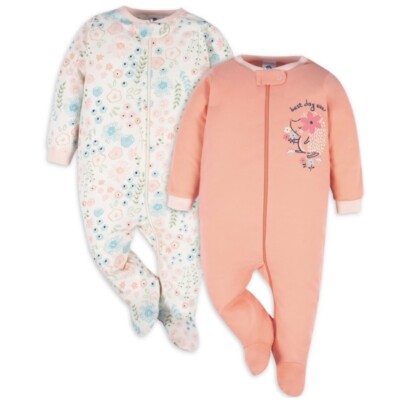 GERBER newborn 2pack baby girl sleepers