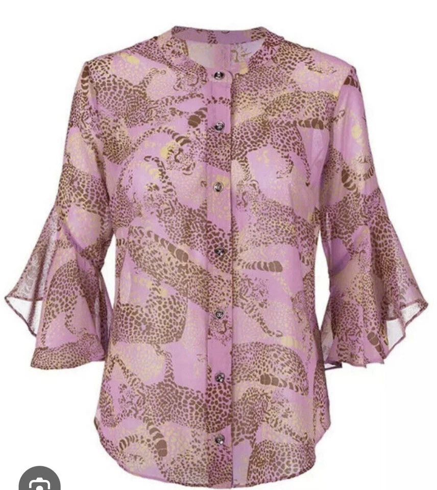 Blusa Cabi Talla XS Minx #5711 Rosa Lila Guepardo Leopardo Antes $99 -G1 Foto 2 de 4