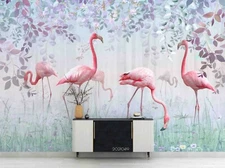 3D Flamingo Floral Wallpaper Wall Mural Removable Self-adhesive Sticker8078