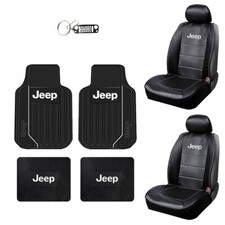New 7pc Jeep Deluxe Rugged Truck Front Sideless Seat Covers Floor Mats Keychain New 7pc Jeep Deluxe Rugged Truck Front Sideless Seat Covers Floor Mats Keychain