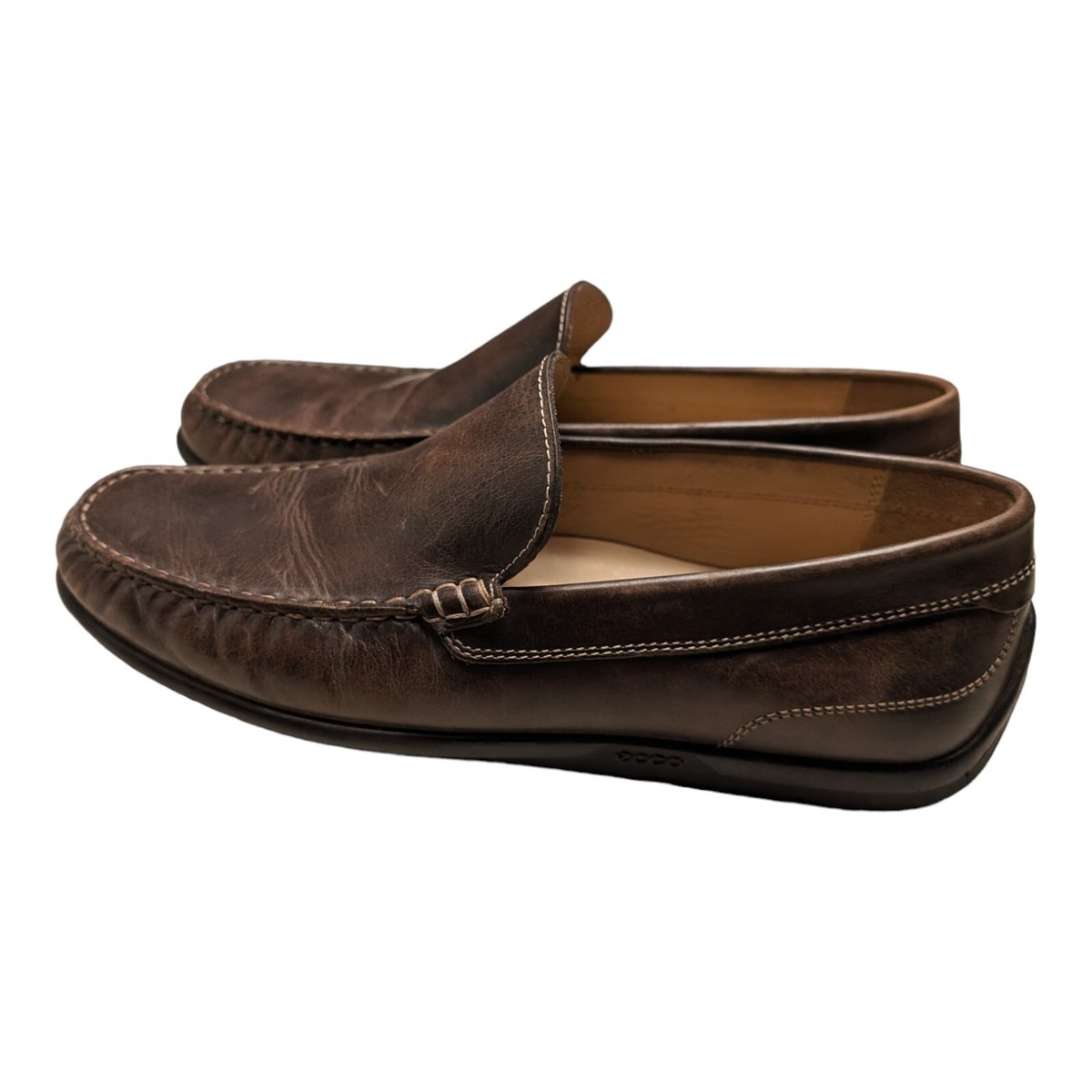 Ecco Brown Mens Loafers Classic Driving Slip On Leather Casual Size (43  EU)