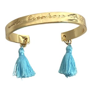 Authentic Lilly Pulitzer Cuff Bracelet Rule Breakers Only Gold Plated Turquoise Tassels