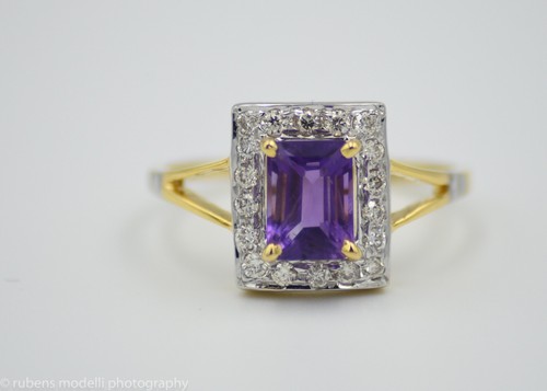 Natürlicher Diamant Amethyst 0,25 14kt massiv Gelbgold Ringgröße 6 # NEU - Bild 6 von 17