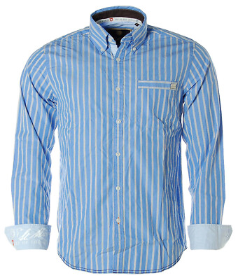 St. Moritz Herren Langarm Hemd Button-Down Kragen Streifen Sky Blue M K5719
