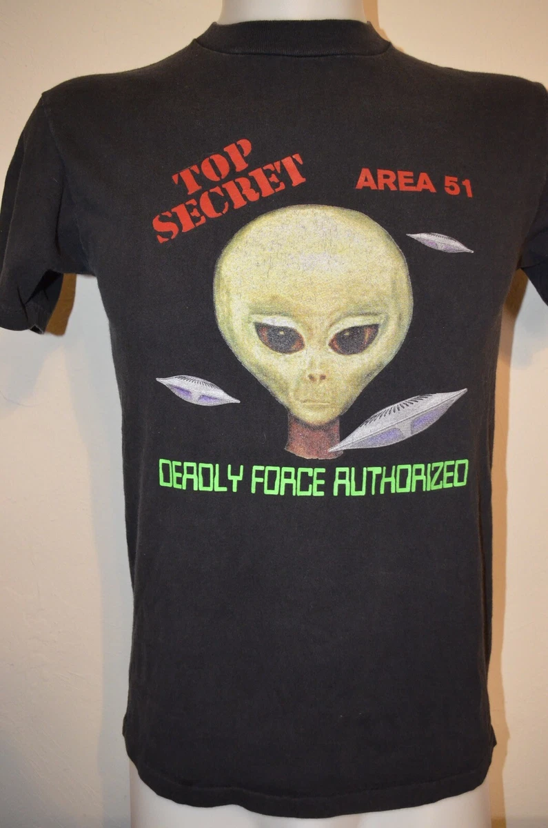 Alien Grey TOP SECRET UFO Conspiracy Area 51 Single Stitch M T