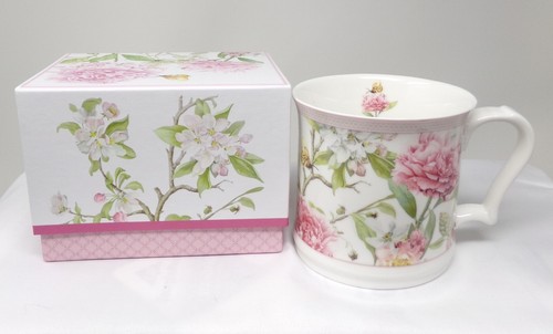 Delton Products 4,2" Porzellan großer Milchbecher rosa Pfingstrose in Geschenkbox *SKU16-1* - Bild 3 von 4