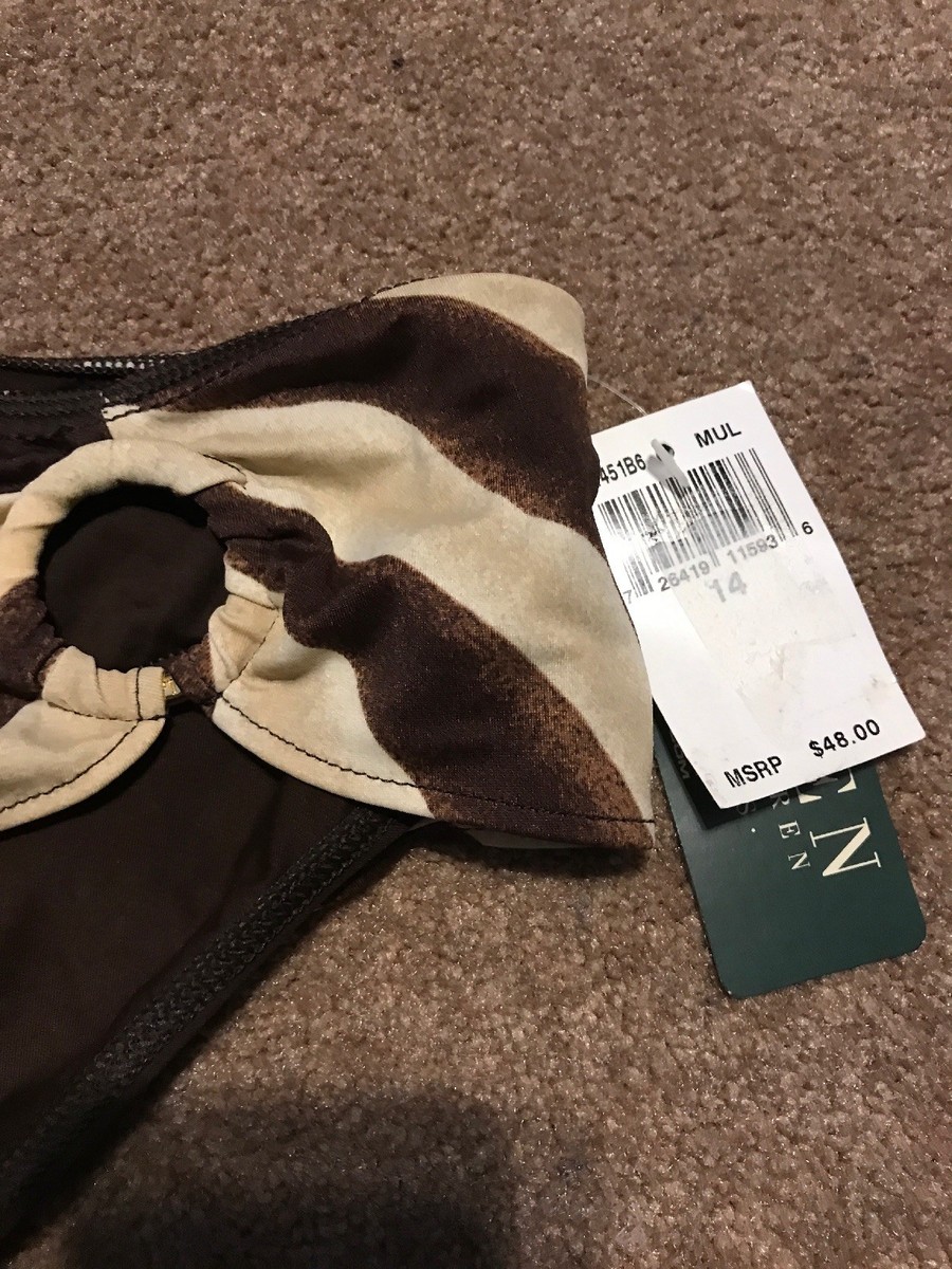 NEW Women Ralph Lauren Brown Stripe Fold Over Bikini Swim Bottom