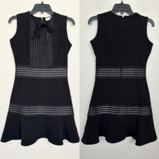 NEW Sandro Emelie Lace Band Eyelet Dress A-Line Sleeveless Bow Black Women's 2