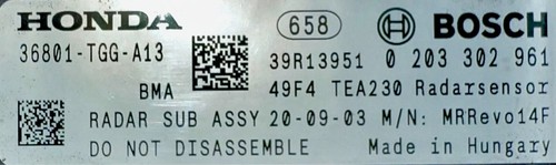 16-20 HONDA CIVIC FRONT CRUISE CONTROL RADAR DISTANCE SENSOR 36801-TGG-A13 - Picture 8 of 8