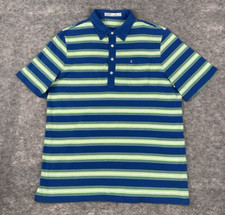 Criquet Polo Shirt Mens XL Blue Green Striped Organic Cotton Golf Soft