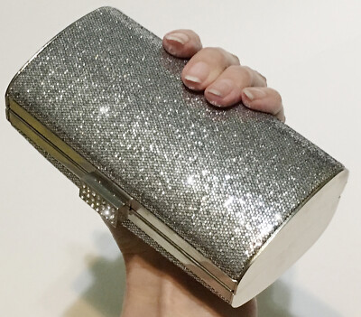 INC SASHA MACY'S Embellished Evening Clutch Shiny Glitter Crystal Oval Hard  Bag