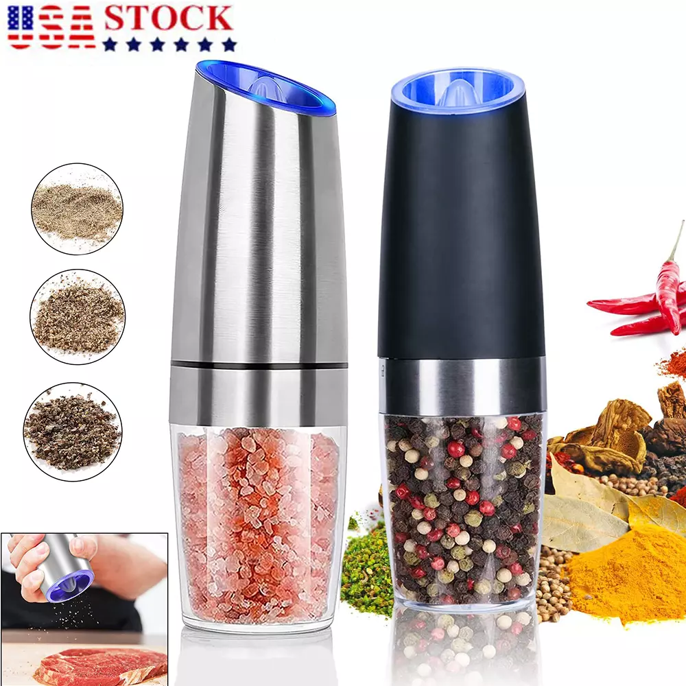 Gravity Electric Pepper Grinder Set, Automatic Salt and Pepper Mill Grinder, Electric Salt and Pepper Grinder Set Adjustable Coarseness, Battery