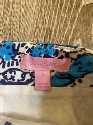 Lilly Pulitzer Skirt Blue White Floral A line Mini Cotton Lined