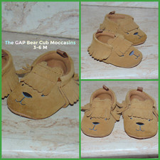 Baby GAP Camel Brown Suede Infant Bear Cub Fringe Moccasins Slipper Shoes Unisex