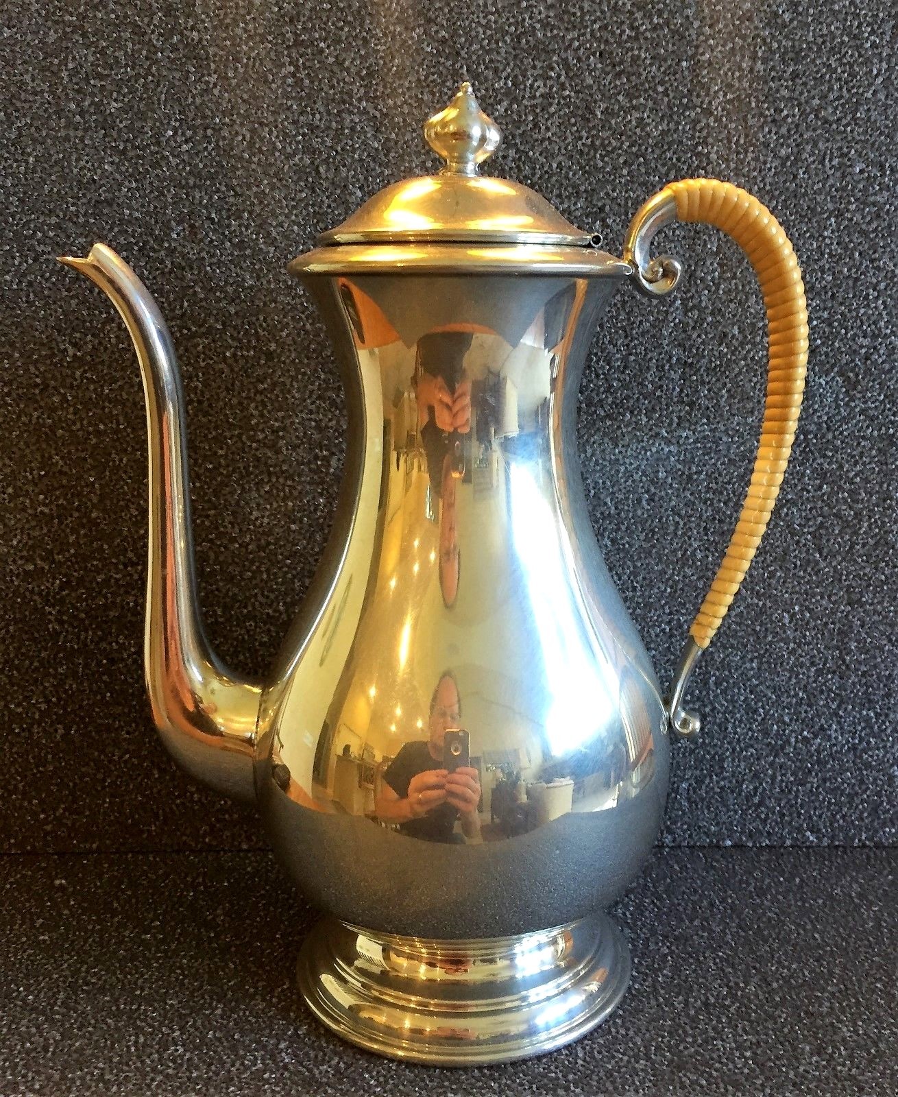 Hanle & Debler Distinctive American Pewter Tea / Coffee Pot Silver Pewter Rattan eBay