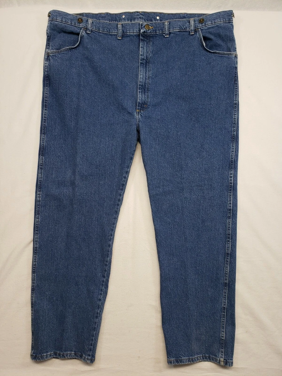 Wrangler Big Men Jeans 50x30 Straight Leg Suspender Buttons 4 Pocket Design  Blue