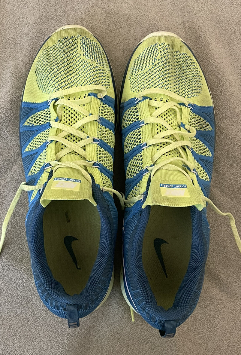 Nike Running Shoes Mens 13 Blue Neon Green Flyknit Lunar 2  display picture 1