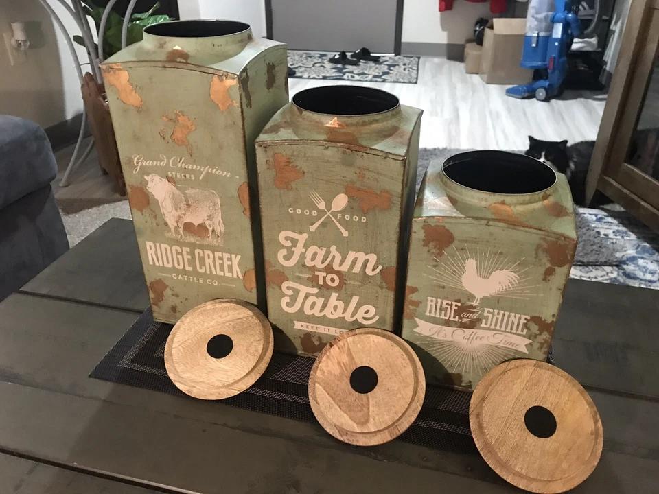 Botes de granja IMAX [Juego de 3] tapas de madera hechas a mano DECORACIÓN SEGURA PARA ALIMENTOS NUEVO SIN ETIQUETAS 🔥🔥 Foto 4 de 4