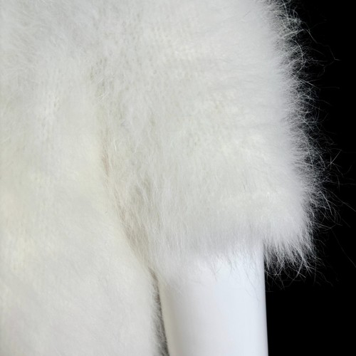 100% Angora Fuzzy Vintage White Formalwear Bridal Bolero Shrug Sweater 34" bust - Picture 8 of 9