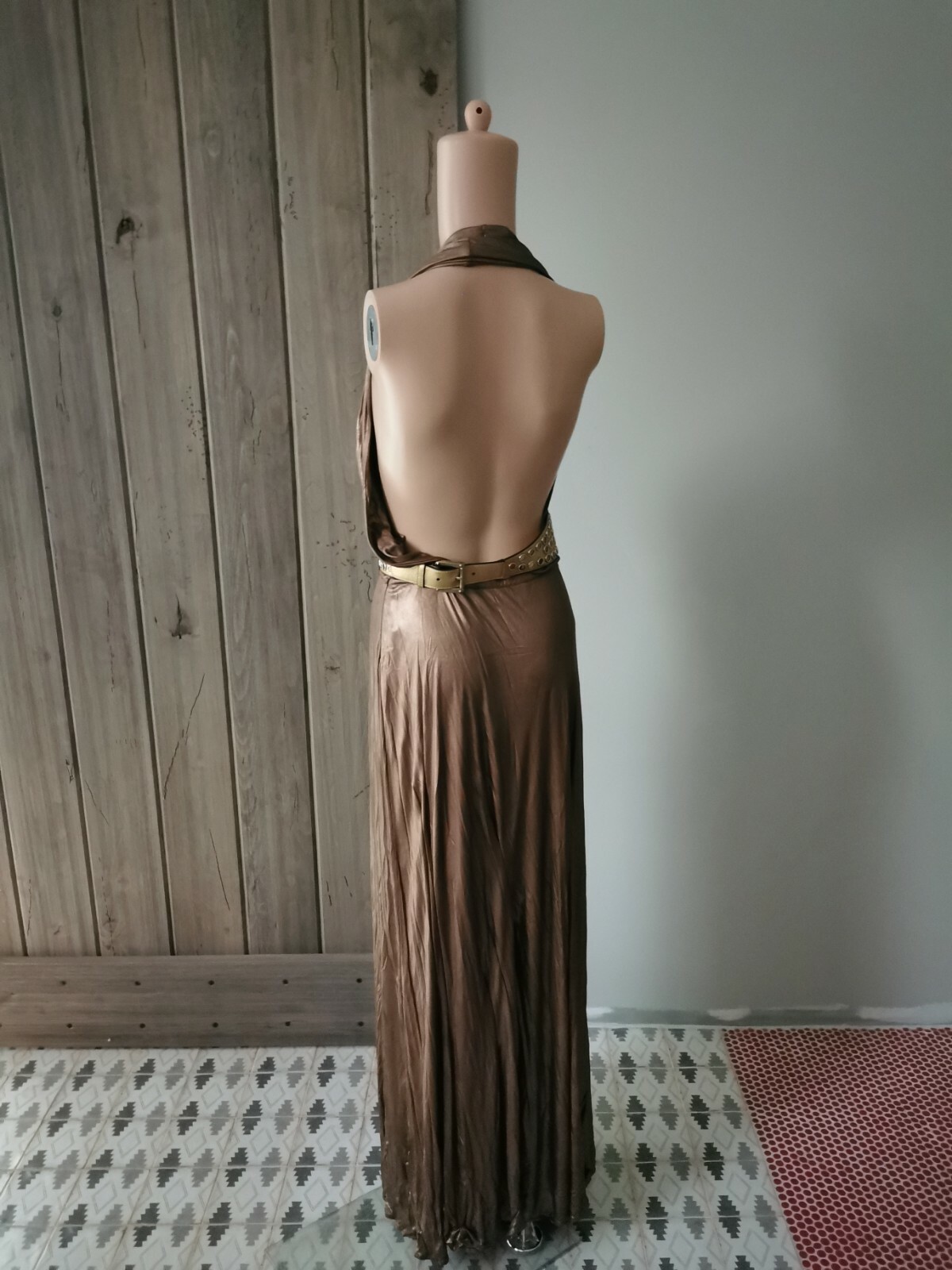 GUCCI Runway Liquid Gold Vintage DRESS WITH BELT SIZE IT40 Collectible image 8