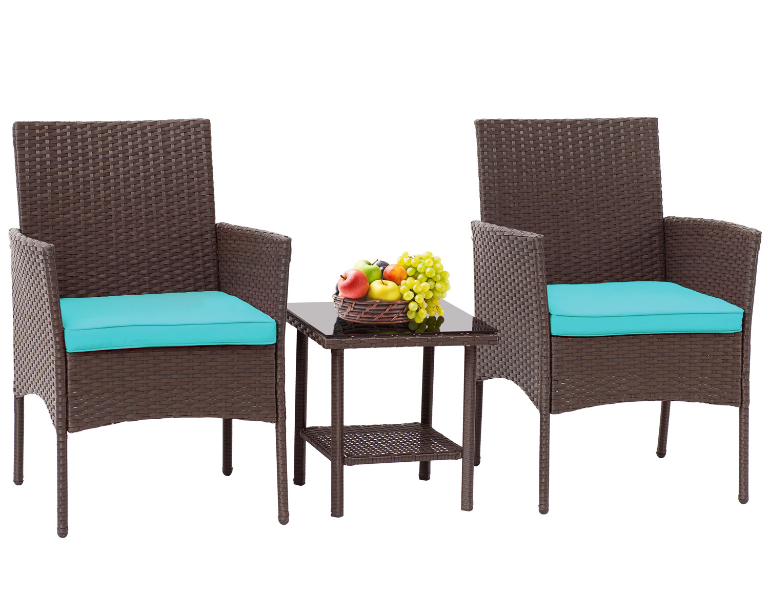 3 Piece Outdoor Furniture Set Patio Brown Wicker Chairs Furniture Bistro, Set 2